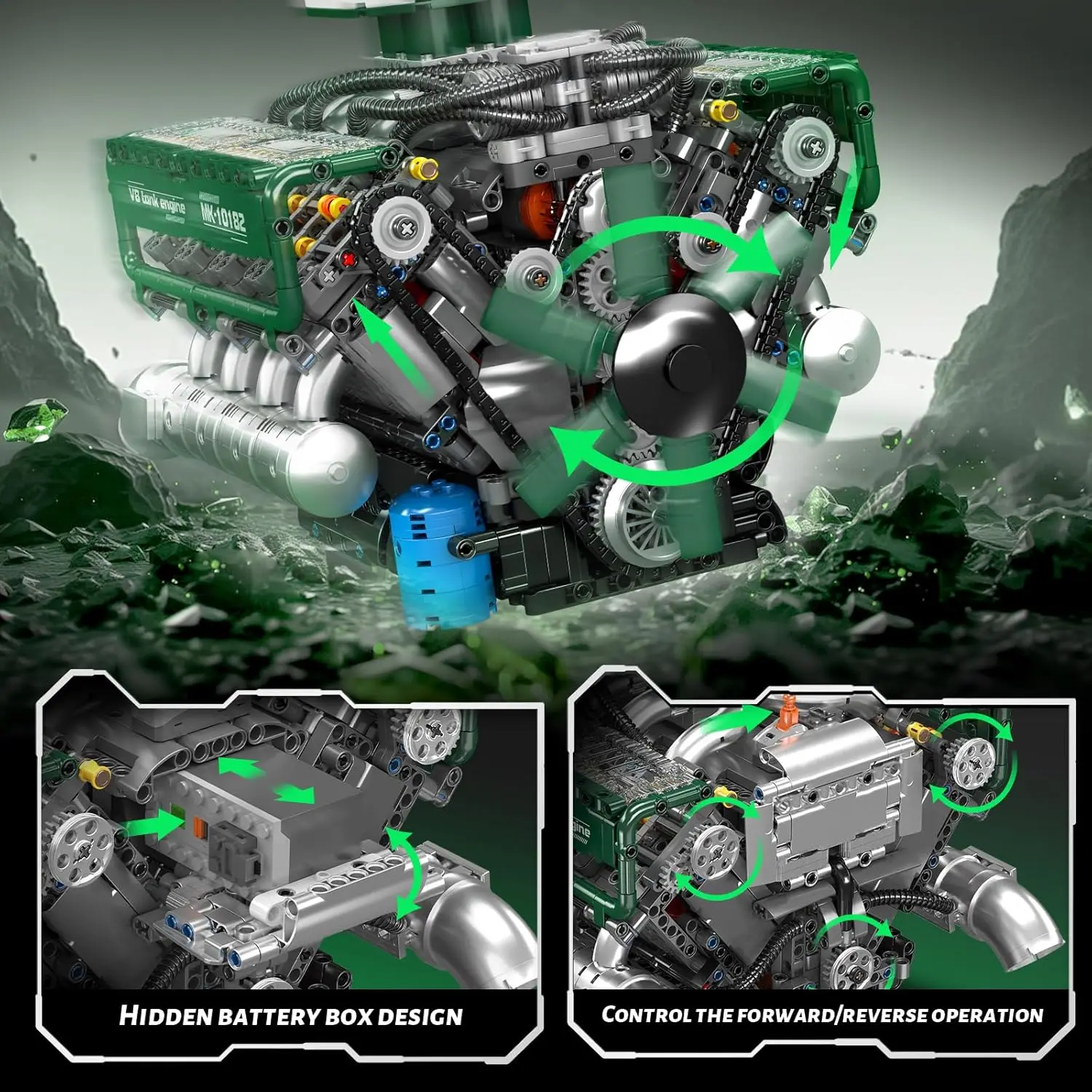 10182 V8 Engine Model Kit That Runs - Build Your Own Mini Engine, DIY STEM Project for Kids/Teens, Engine Model Toy for Adults,