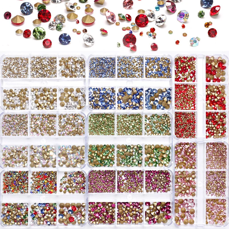 6/12Grid Nail Glitter Rhinestone Shiny Crystal Gems Jewelry Beads Manicure decoration for professional Nail Beads Strass