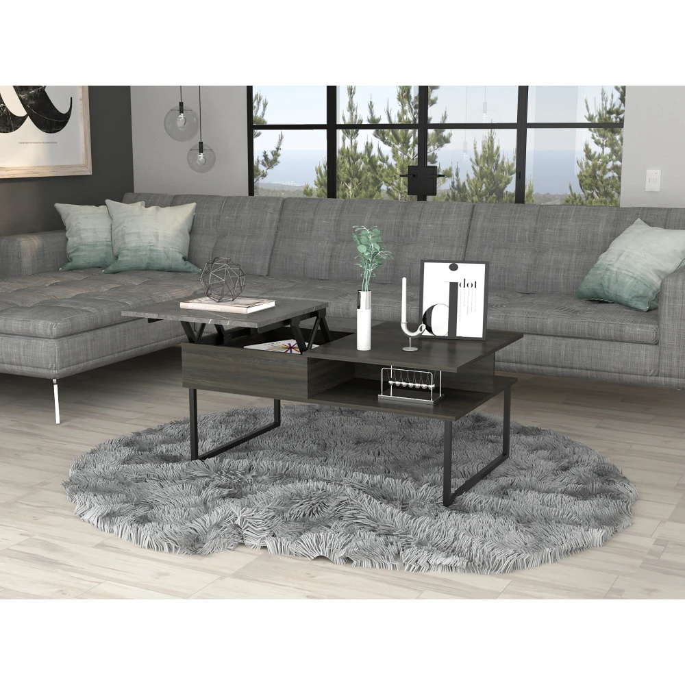 Tavolino da caffè sollevabile con 1 ripiano in carbonio Espresso e onice