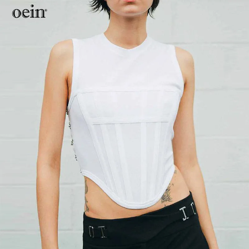 [oein]Small Niche Design Cool Motorcycle Punk Style Fish Bone Shapewear Waist Seal Sleeveless Vest Top Women