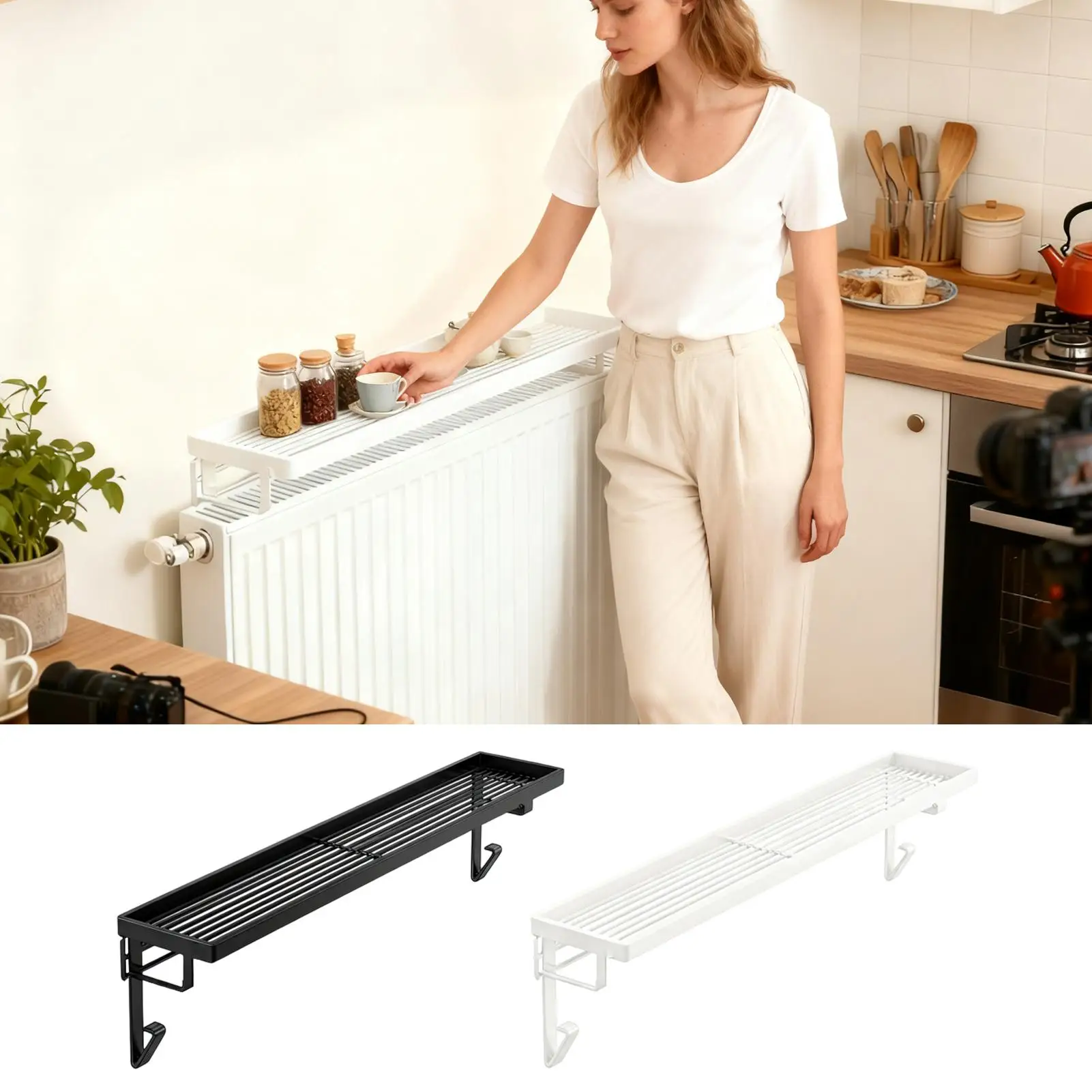Radiator Cover Shelf Iron Storage Rack No Drilling Heat-resistant Radiator Top Cover for Hotel Dorm Apartment Bedroom Living