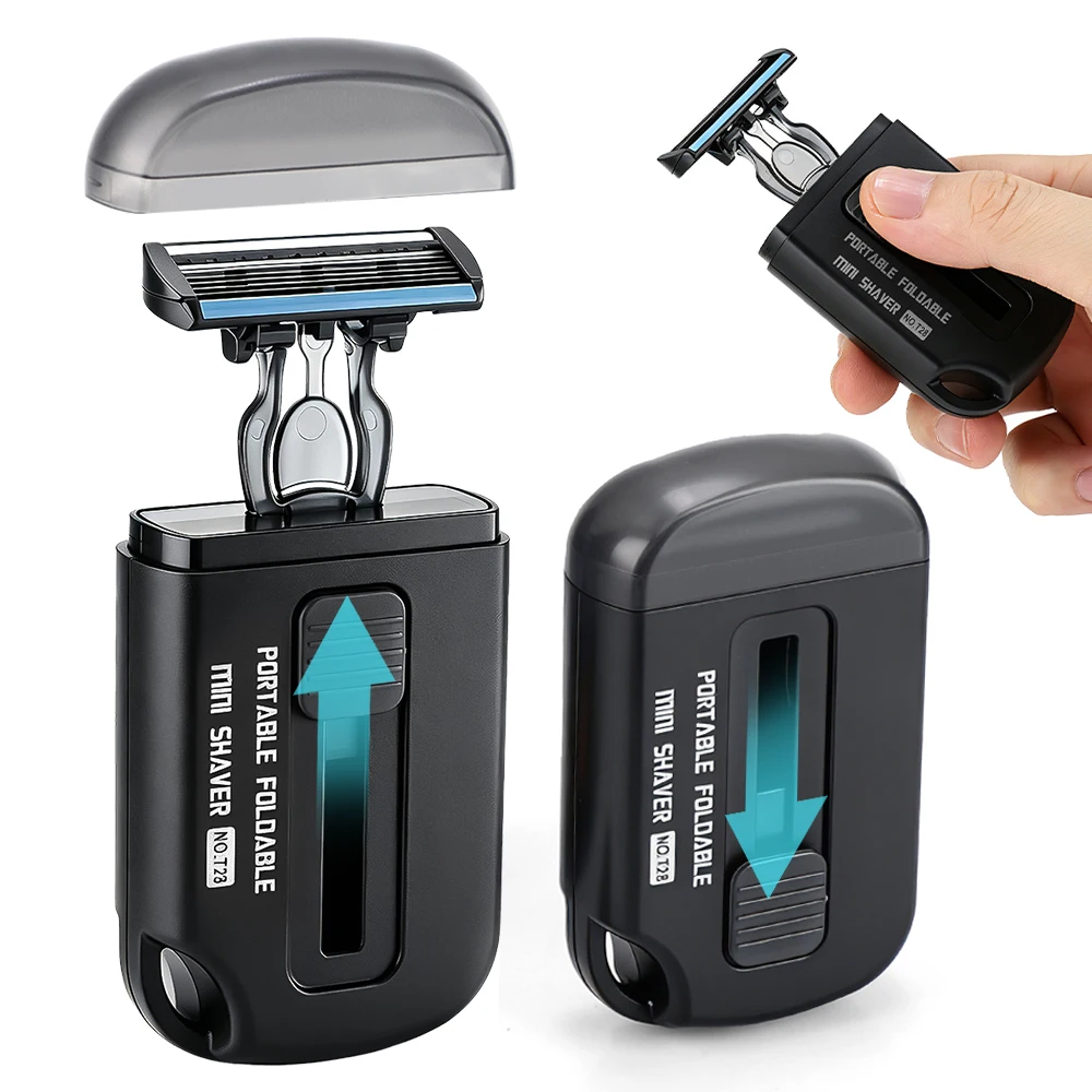 Men's Manual Razor Retractable Foldable 6-Layer Stainless Steel Blade Close Shave Portable Travel Pocket Razor Gift for Him
