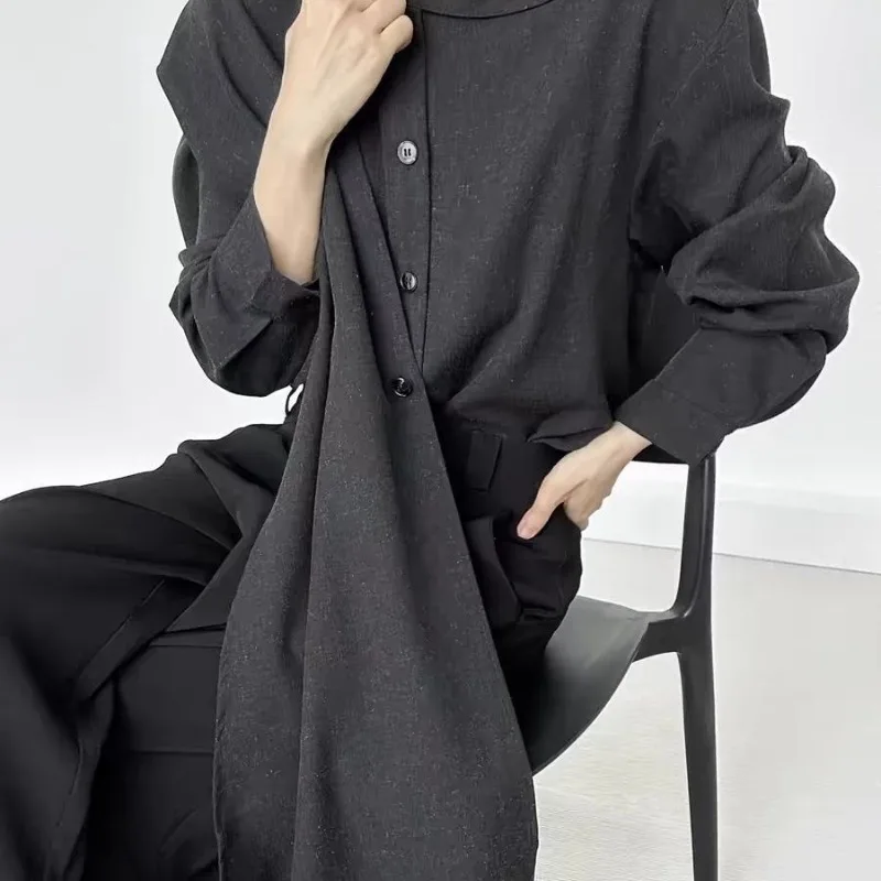 Men Women's Clothing Retro Advanced Feeling Ribbon Scarf Shirt French Style Stand-up Collar Design Neutral Artistic Sense