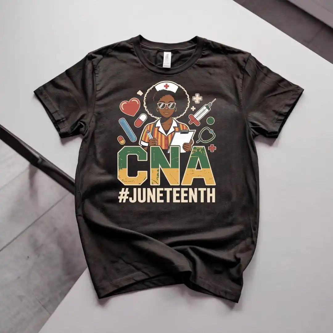 T-shirt certifié pour assistante infirmière (CNA) pour le Juneteenth, t-shirt graphique d'orgueil pour infirmière noire.