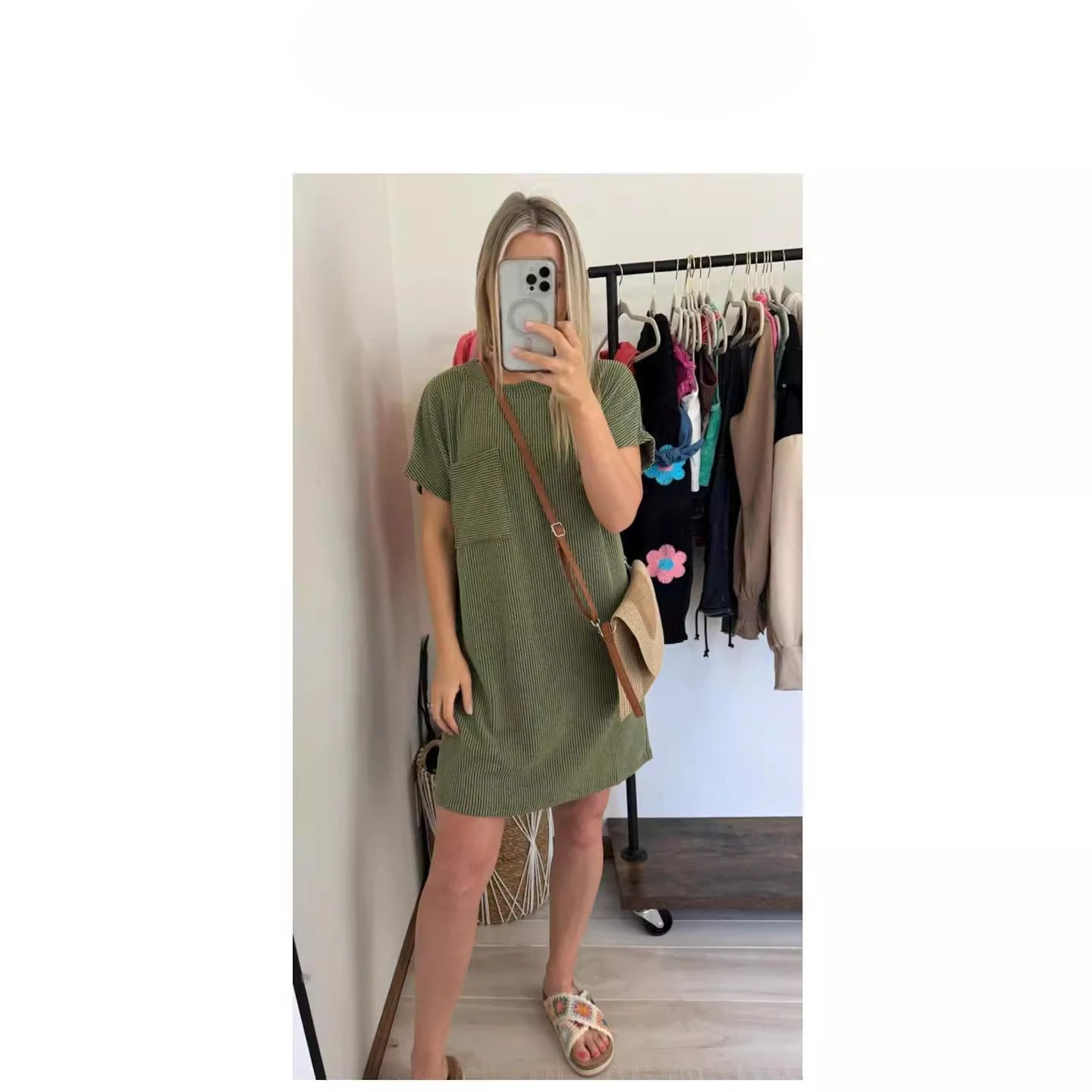 Women's Summer  2025 New Casual Color Blocking Twisted Short Sleeve Pocket  Women's Beach  Straight Dress