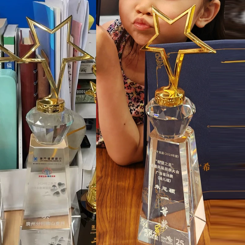 Trophée personnalisé en métal pentagramme avec diamant et cristal, récompense sportive, film, entreprise, souvenir pour employé exceptionnel, décoration intérieure, 1 pièce