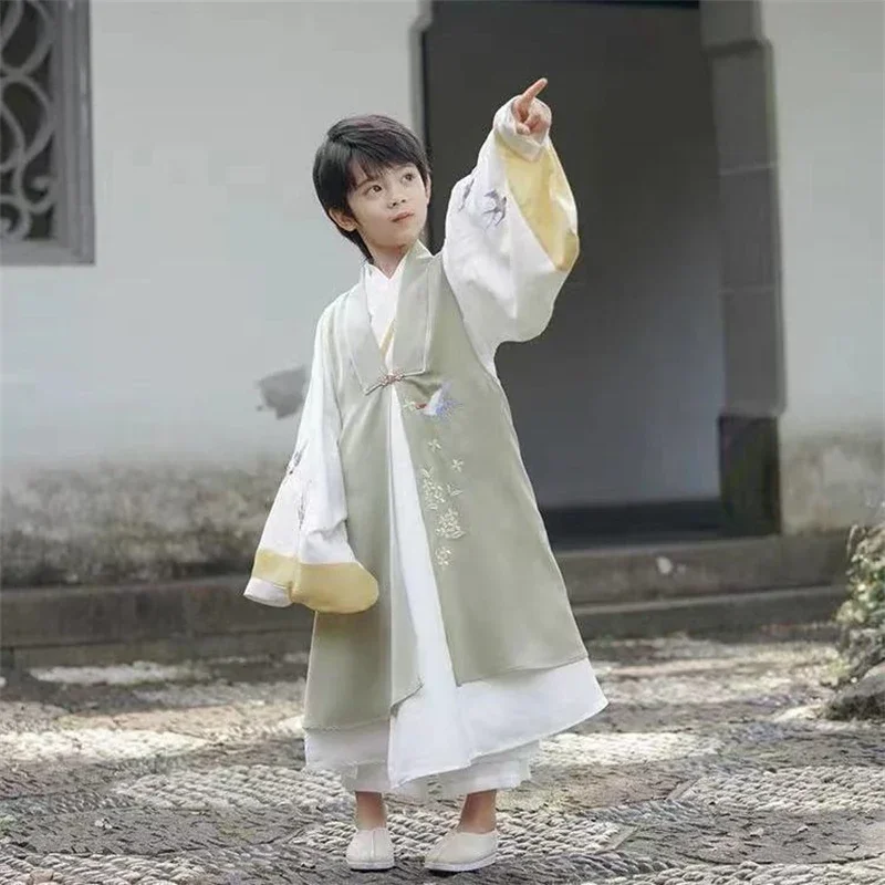 Hanfu Chinese Swallow Embroidery Dress Stage Outfit Baby Boy Tang Suit Children Ancient Traditional Costume