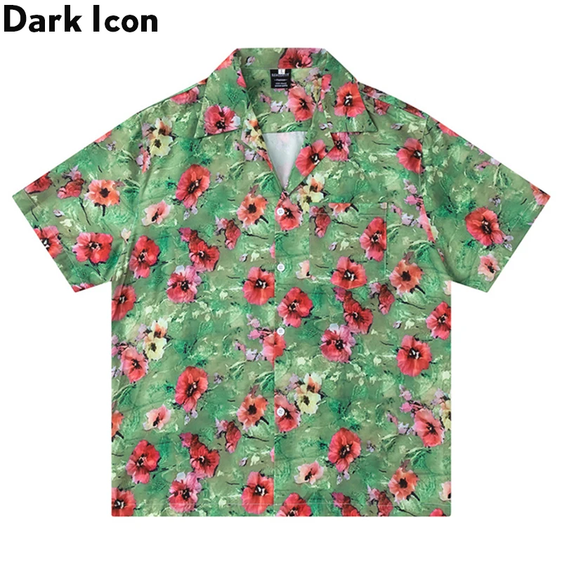

Dark Icon Green Floral Hawaiin Shirt Retro Shirts Short Sleeve