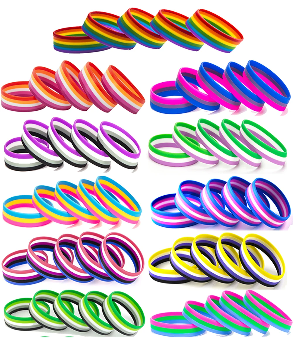 

10pcs a lot Gay Pride Nonbinary Pride Silicone Rubber Bracelets Sports Wrist Band Bangle