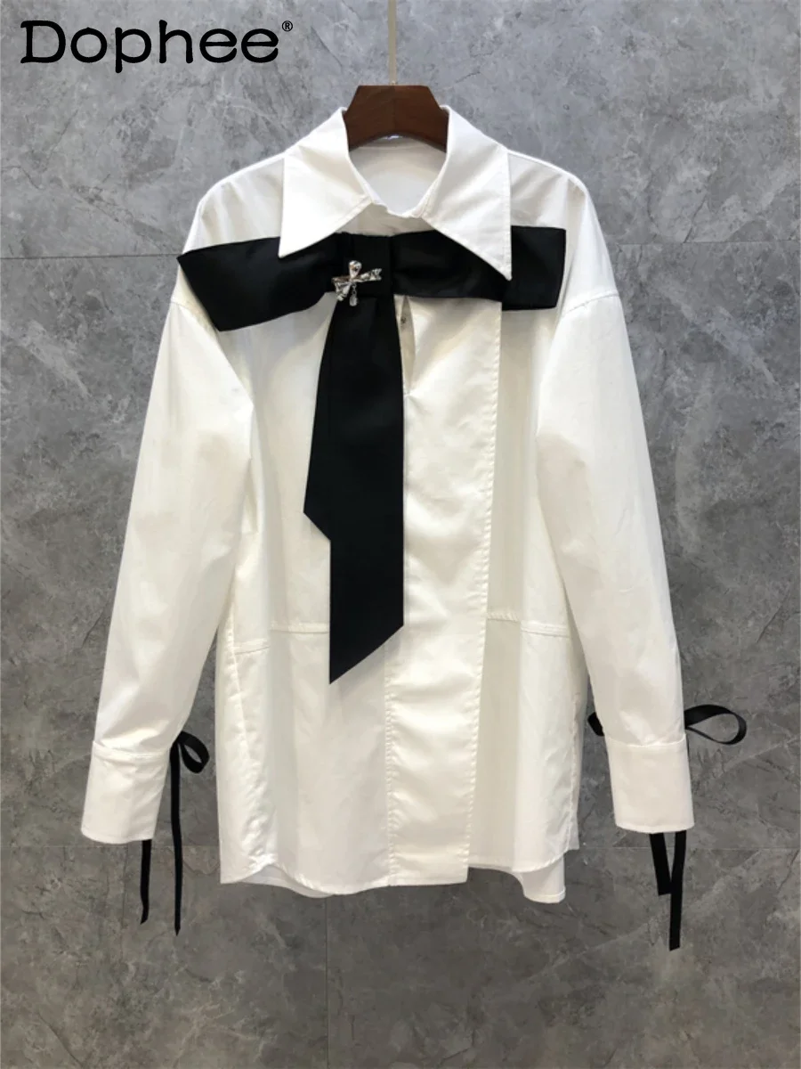 

French Style Tied Bow White Shirt Women 2022 Spring Summer New Clothes Loose Temperament Versatile Office Long Sleeve Blouse Top