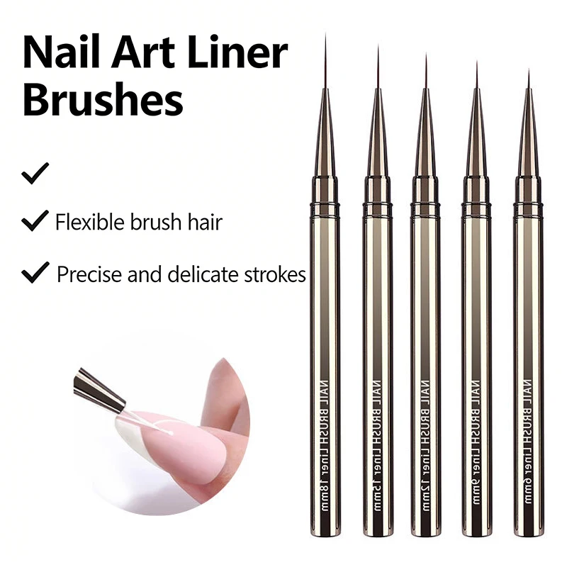 Ultra-fine Nail Art Liner Brush Set Metal Handle Long Design Multi-size for Fine Detail Painting Outline Flower Manicure Tools