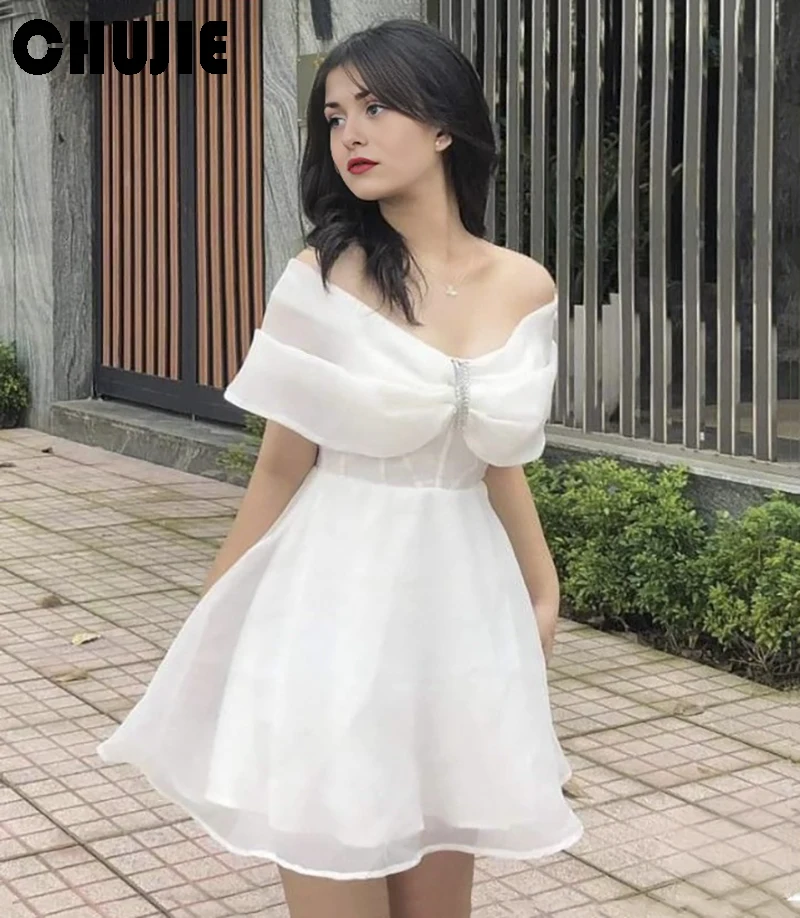 Off Shoulder Organza Mini Graduation Dress Cocktail Dresses A Line Pleat Short Homecoming Dresses For Teen Prom Gown Customized