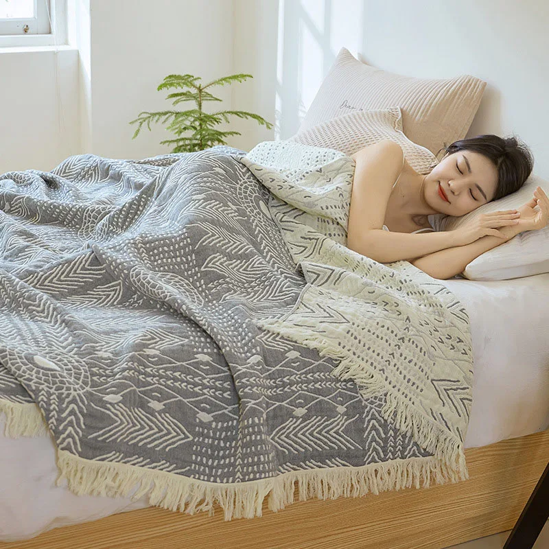 Summer Gauze Cotton Blanket 4 Layer Gauze Thin Towel Quilt Plaid Bedspread Single Queen King Bed Cover Bedding Sofa Cover Sheet
