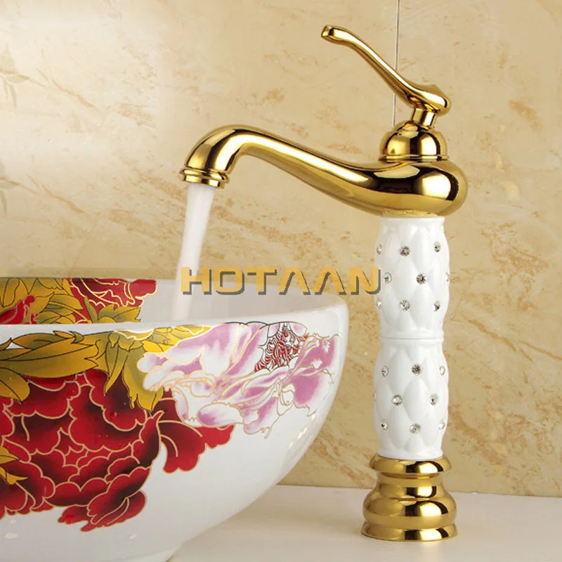 Hotaan Basin Faucet Water Taps Brass Bathroom sink Faucet Solid White Cold and Hot Water Single Handle Water Sink Tap Mixer