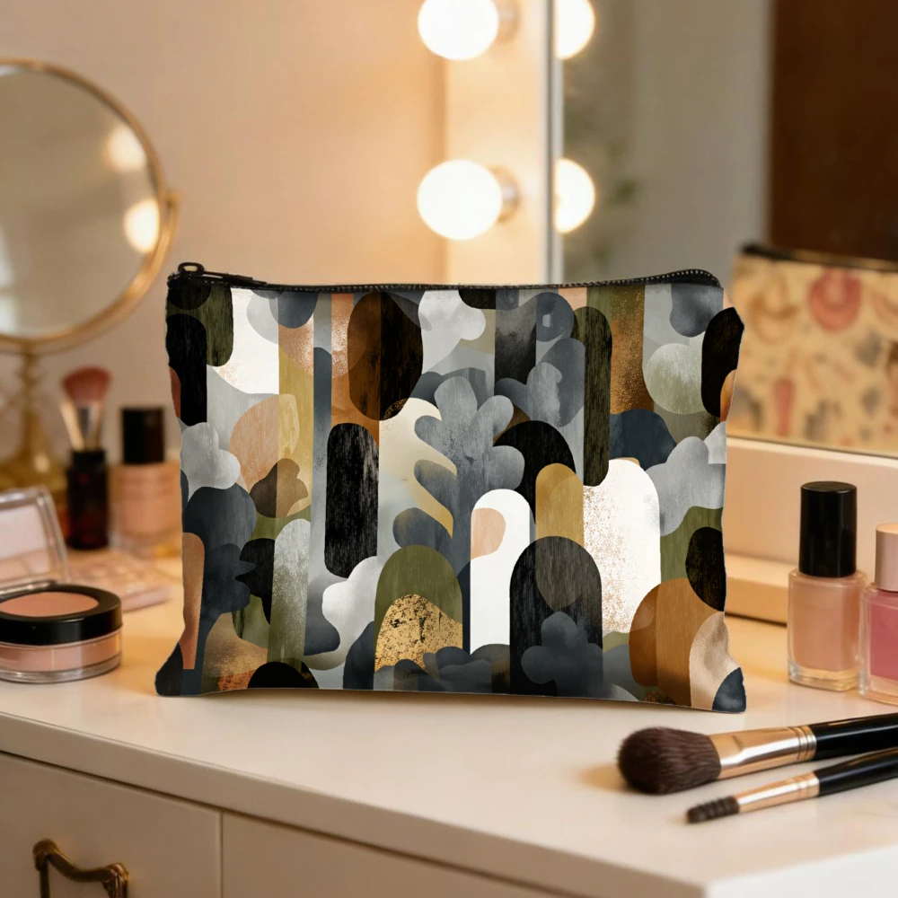 Abstract Geometric Shapes Pattern Print Makeup Bags for Women's Cosmetic Pouch Toiletry Bag Pencil Case Travel Storage