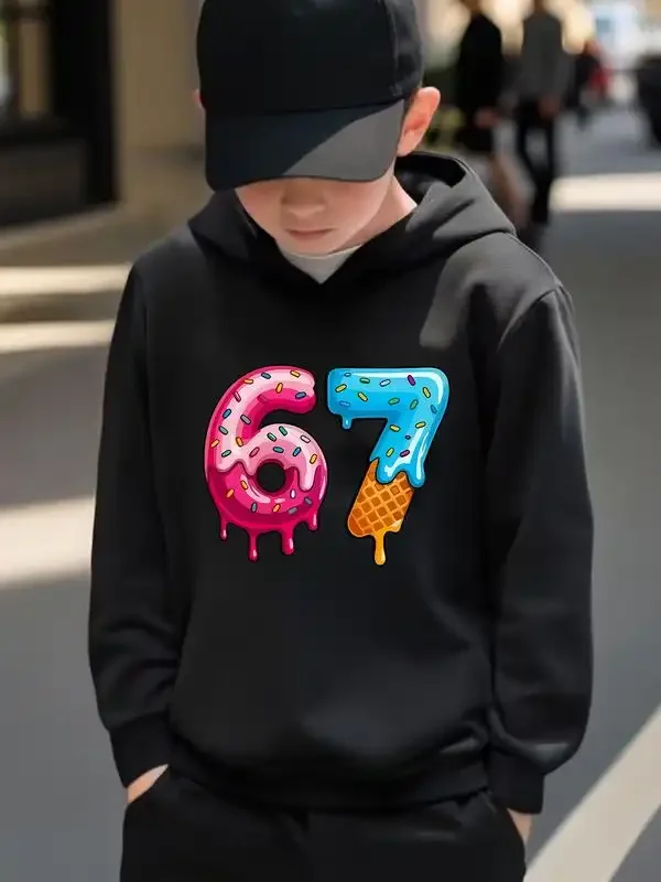 Navidad para niños # 67 Sudadera con capucha de tela suave con estampado de dibujos animados, Six Seven, sudadera informal ajustada de manga larga para primavera y otoño, vacaciones
