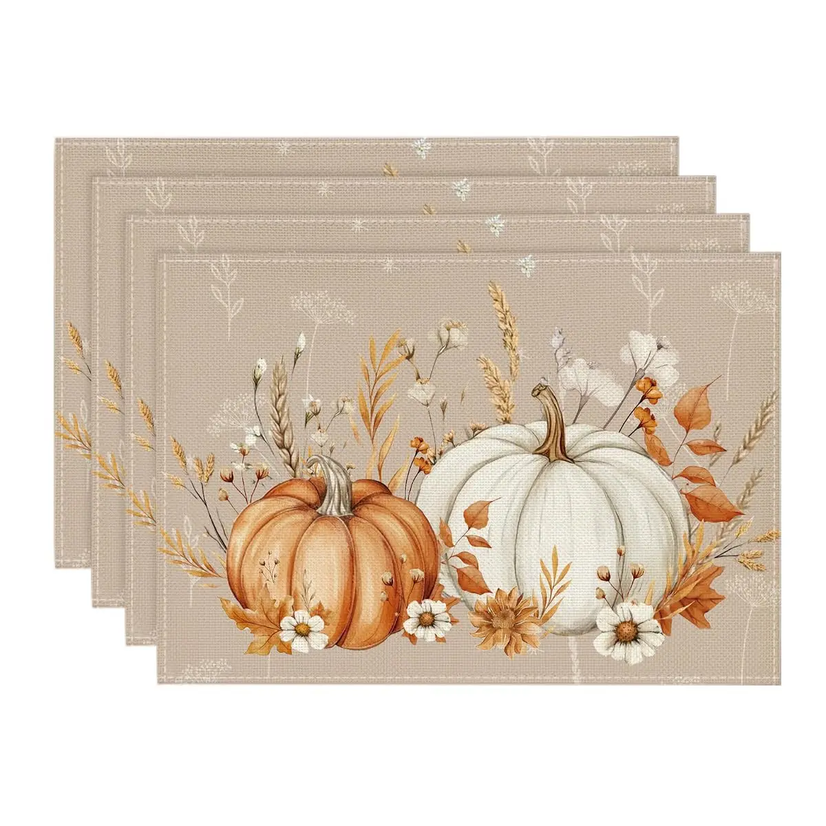 Camel Pumpkins Wheat Fall Placemats Set of 4-12x18 Inch Heat-Resistant Table Mats, Washable Seasonal Autumn Kitchen Dining Decor