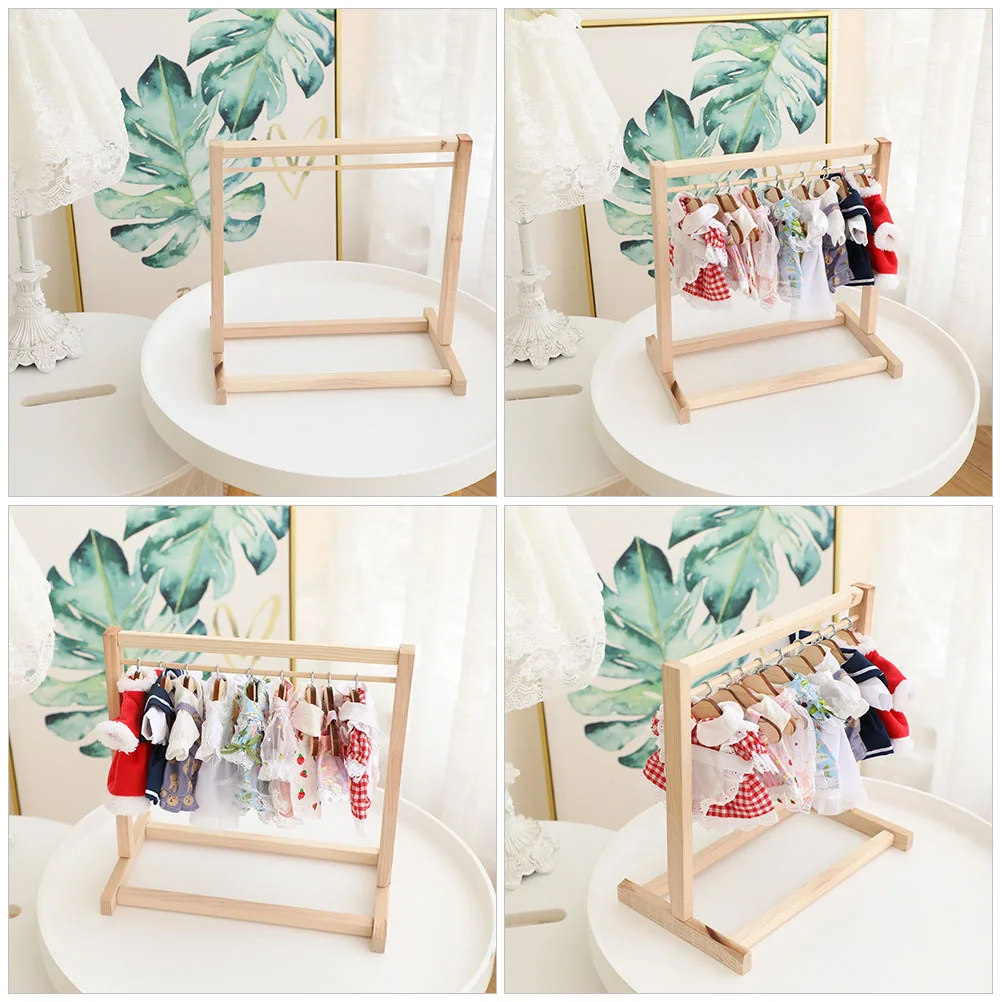 

1Set Large-Sized Hangers Set Sturdy Wooden Metal Miniature Clothing Rack for Kids Room Nursery School Organization Display