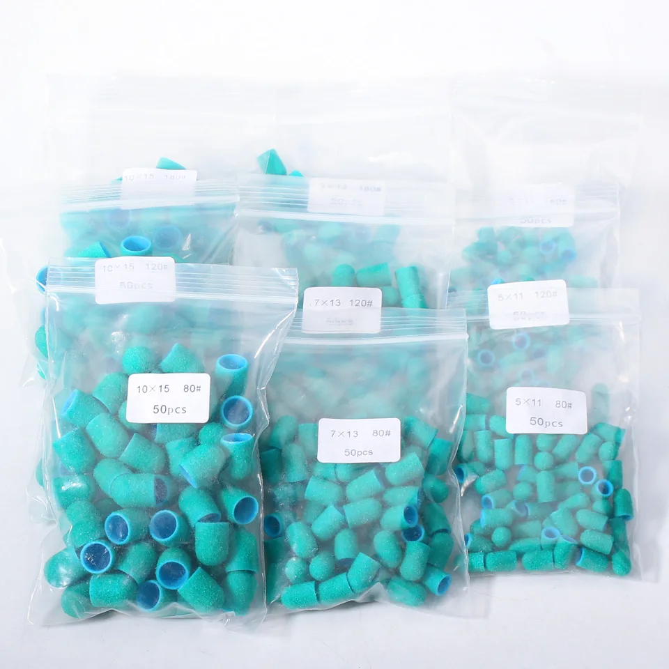 50 piezas caps de lijado para uñas con bloque de pedicura de goma – fresas eléctricas para cutícula y pulido de pies. 3