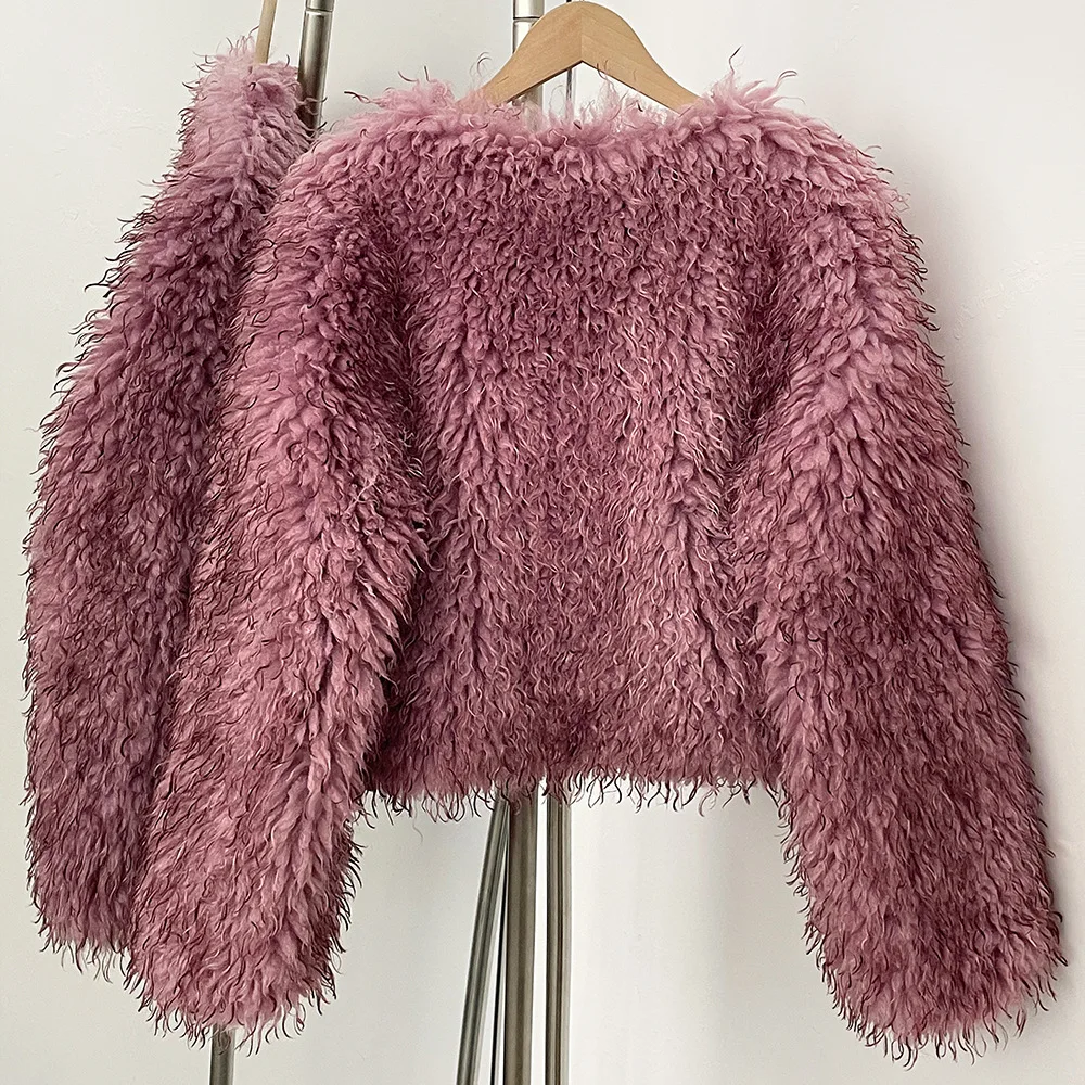 Women Faux Fur Short Coats Jackets V Neck Coat Thick Warm Y2k Streetwear Jacket Work Outerwear Casual Autumn Winter 2025