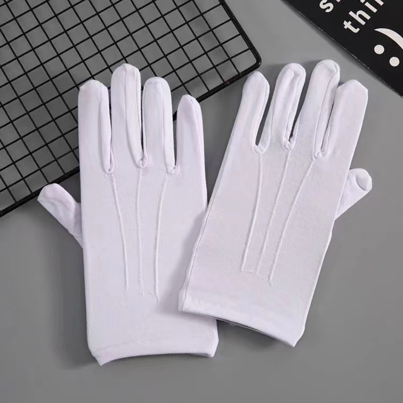 White Cotton Gloves Men Formal Tuxedo Uniform Gloves Honor Guard Parade Ceremony Costume Cosplay Coin Jewelry Butler Gloves 4PCS