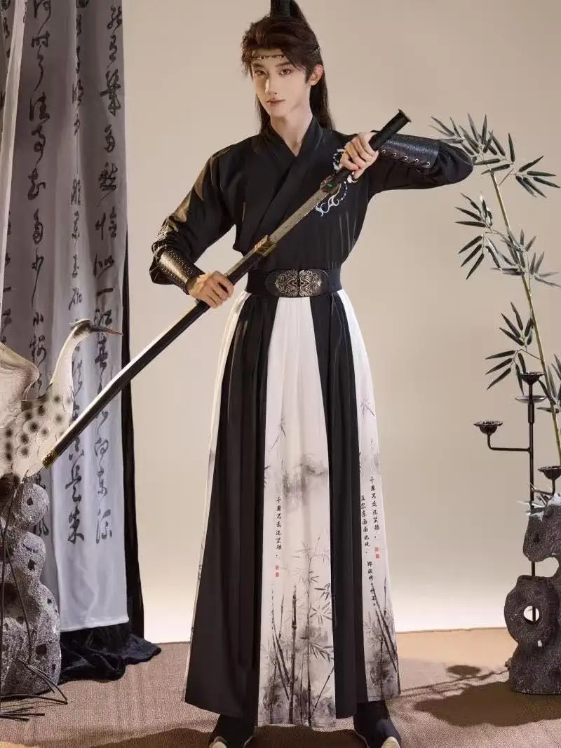 Abito Hanfu con ricamo floreale da fata cinese, costume tradizionale con colletto incrociato, periodo Weijin, spadaccino vintage, studioso, cosplay