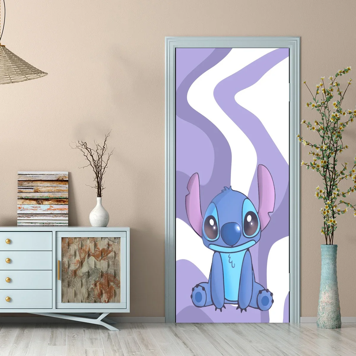 Stitch Pattern Cartoon Door Sticker Nordic Self-adhesive Wall Art Home Decoration Door Decoration Wall Sticker Aesthetic HD