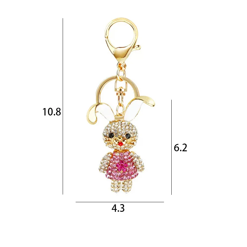 Luxuriöser Metall-Strass-Schlüsselanhänger mit Weißem Kaninchen, Auto-Anhänger, Kaninchen-Rucksack-Schlüsselkette – Detail 3