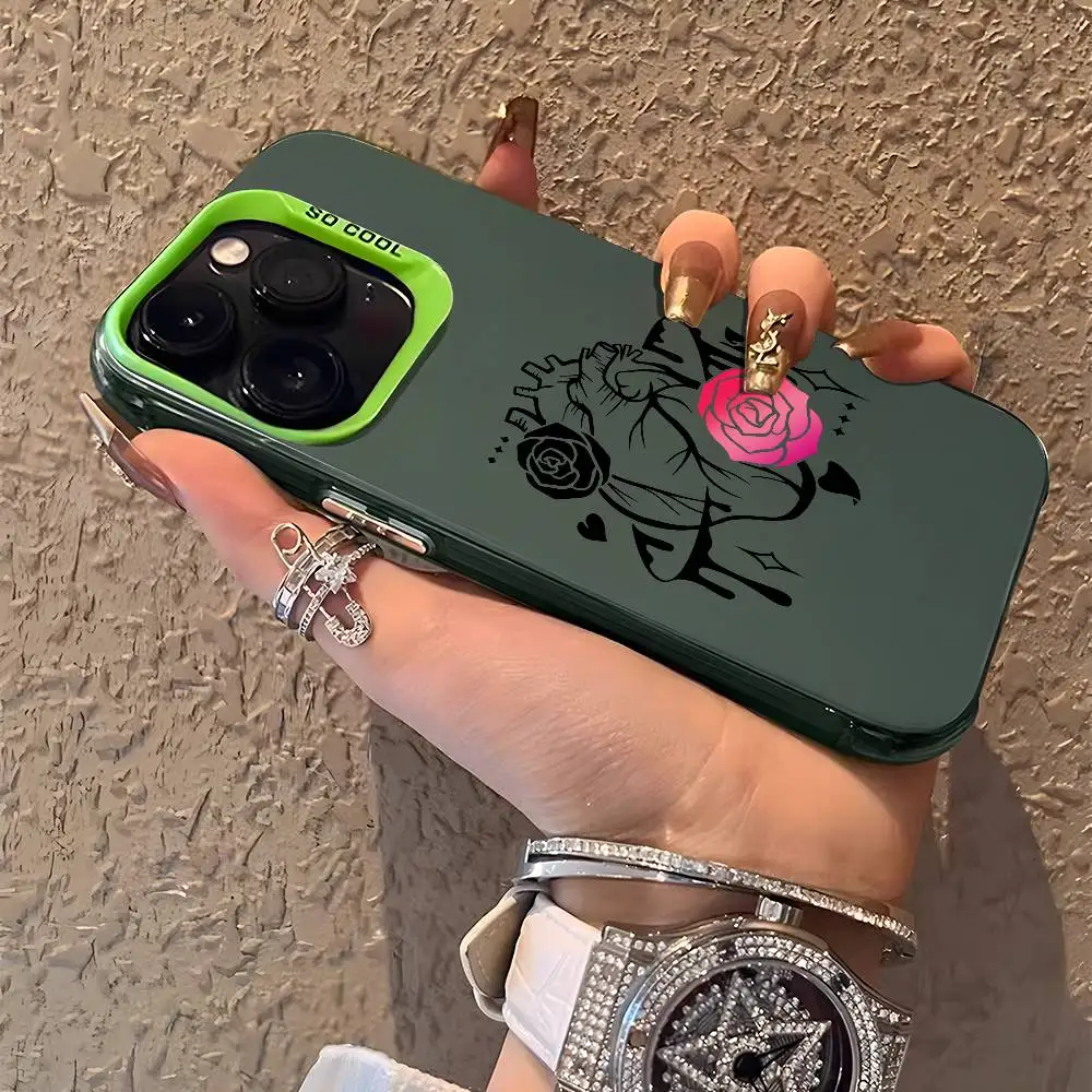 Ins الأزياء القلب حالة الهاتف آيفون 16 15 14 13 12 11 زائد برو ماكس متعدد الألوان أورورا الليزر للصدمات فوندا غطاء