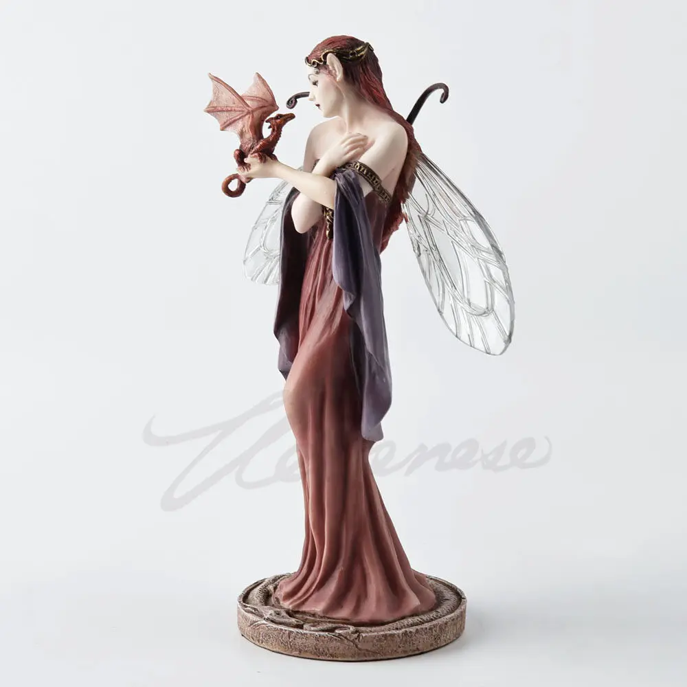 Fairy Elf with Baby Dragon Resin Figurine Winged Fairy Statue Fantasy Mythical Sculpture Gothic Home Decorative Ornament Gift