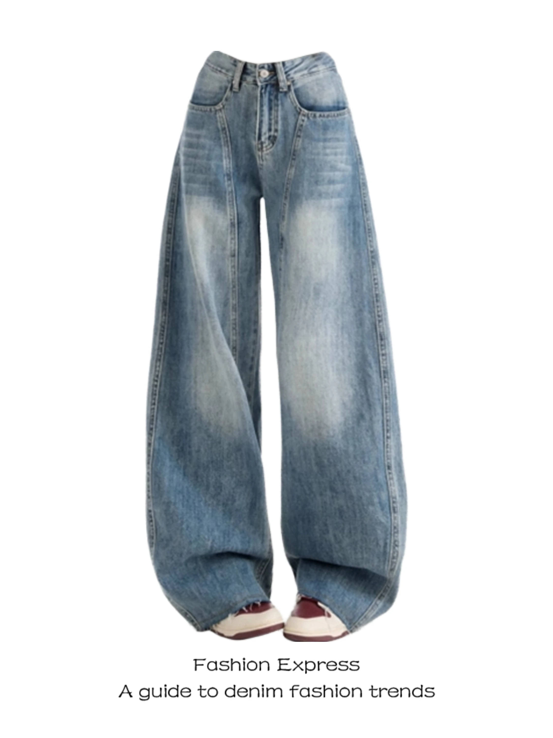 

Женские джинсы с высокой талией и широкими штанинами, весна-осень, американский ретро-стиль, синие, свободные, драпированные брюки-кюлоты