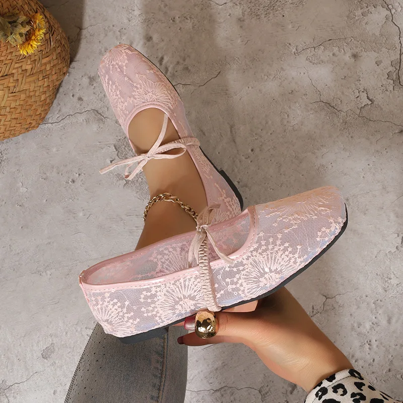 2026 Spring Lace Women Mary Jane Shoes Fashion Slip On Comfort Street Style Soft Sole Female Dress Flats Shoes