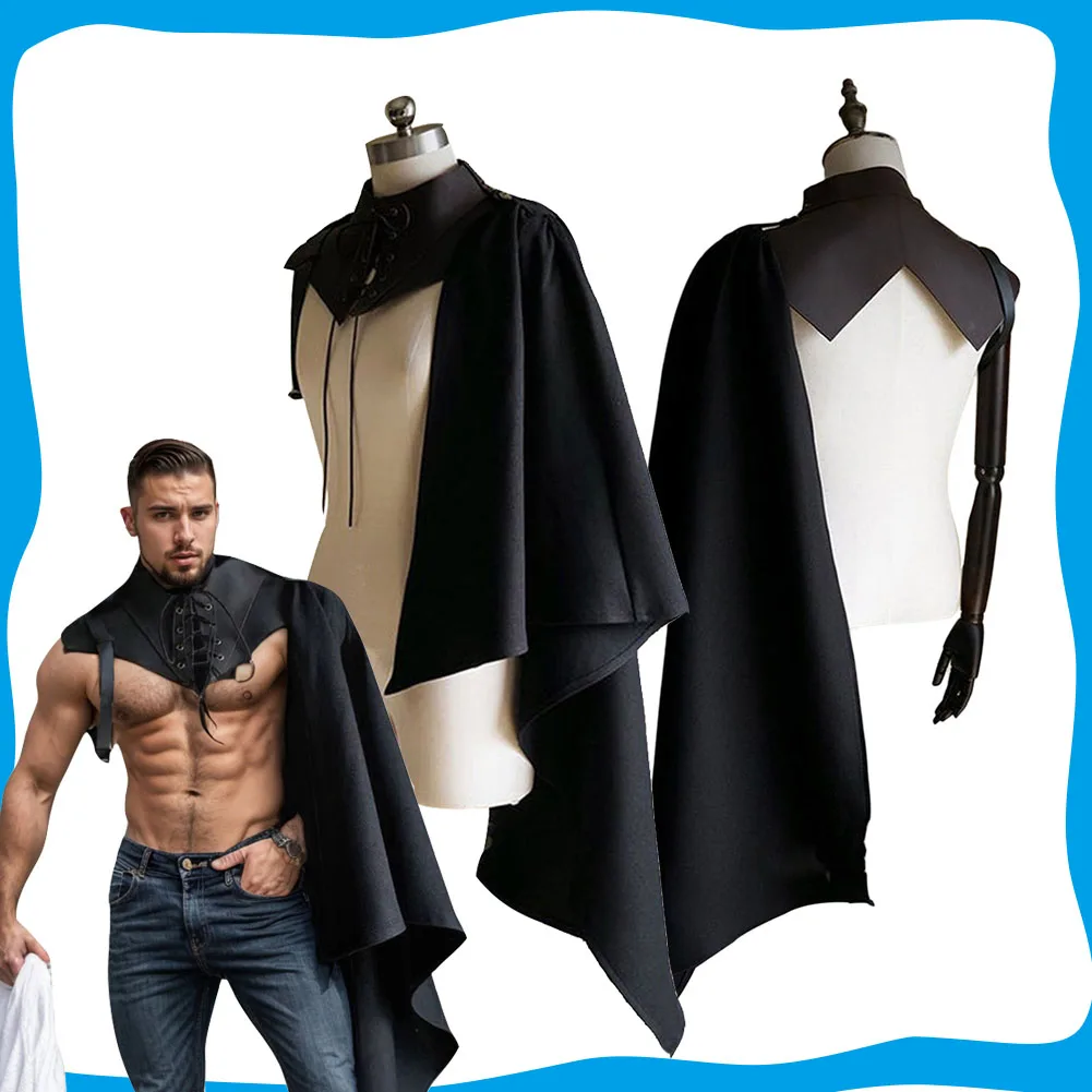 

Средневековый ретро накидка, костюм, мужской наплечник, нагрудный ремень, косплей, мужской черный плащ из искусственной кожи, шаль, карнавальный костюм на Хэллоуин