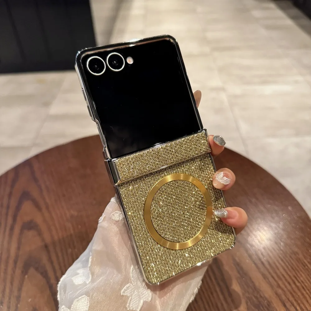 

For Samsung Galaxy Z Flip 7 Case Fashion glitter Magnetic wireless charging Protective Back Cover For Samsung Z Flip 7 Shell