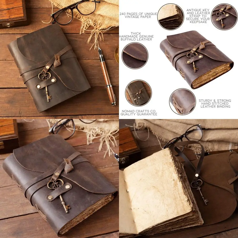 

Antique-Style Handcrafted Leather Journal with Deckle Edge Paper, Perfect for Sketching and Journaling (Vintage Brown, 11.5 x 8.