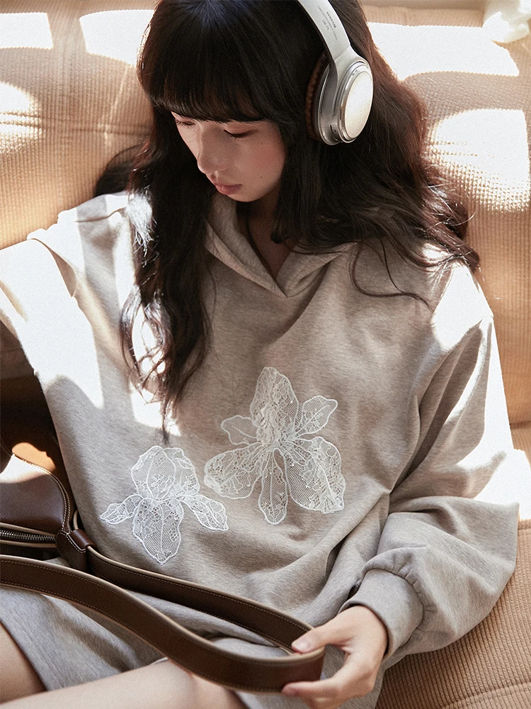 

LBAO оригинальный кружевной лоскутный комплект с капюшоном и вышивкой Fce или толстовка с цветочной вышивкой ирисом, комплект брюк в тон