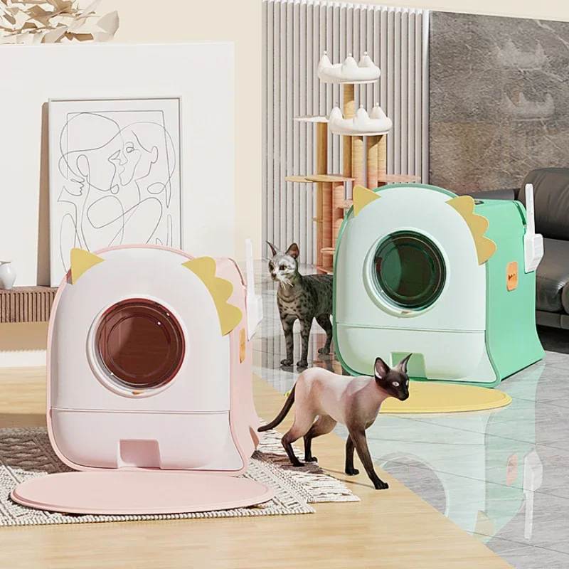 

Cartoon Shape Sandbox Cat 60L Large Capacity Cat Litter Box Double Door Design Cat Toilet Closed Deodorant Home Supplies