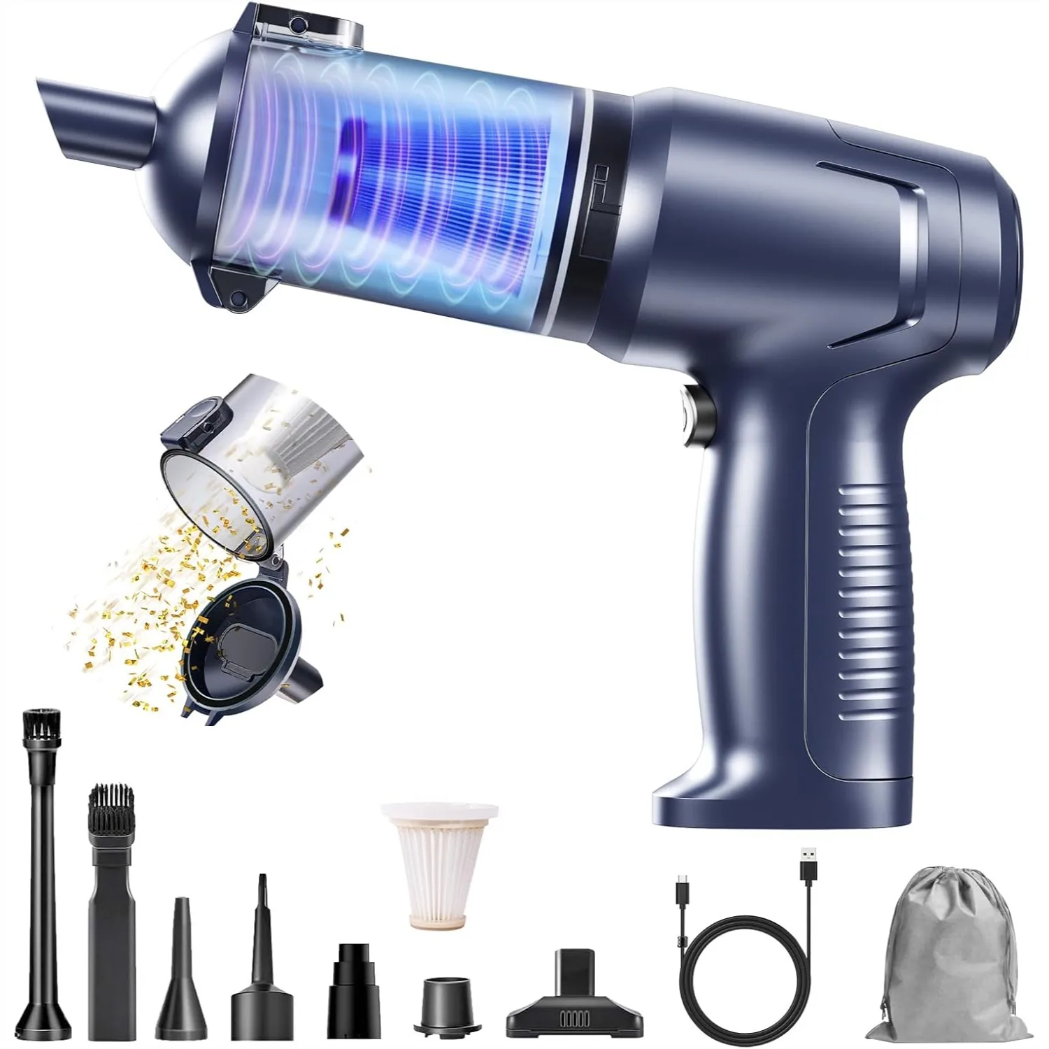 Cordless Handheld Vacuum Cleaner, 20000PA Portable Car Vacuum with Type-C Fast Charge for Home & Outdoor Use