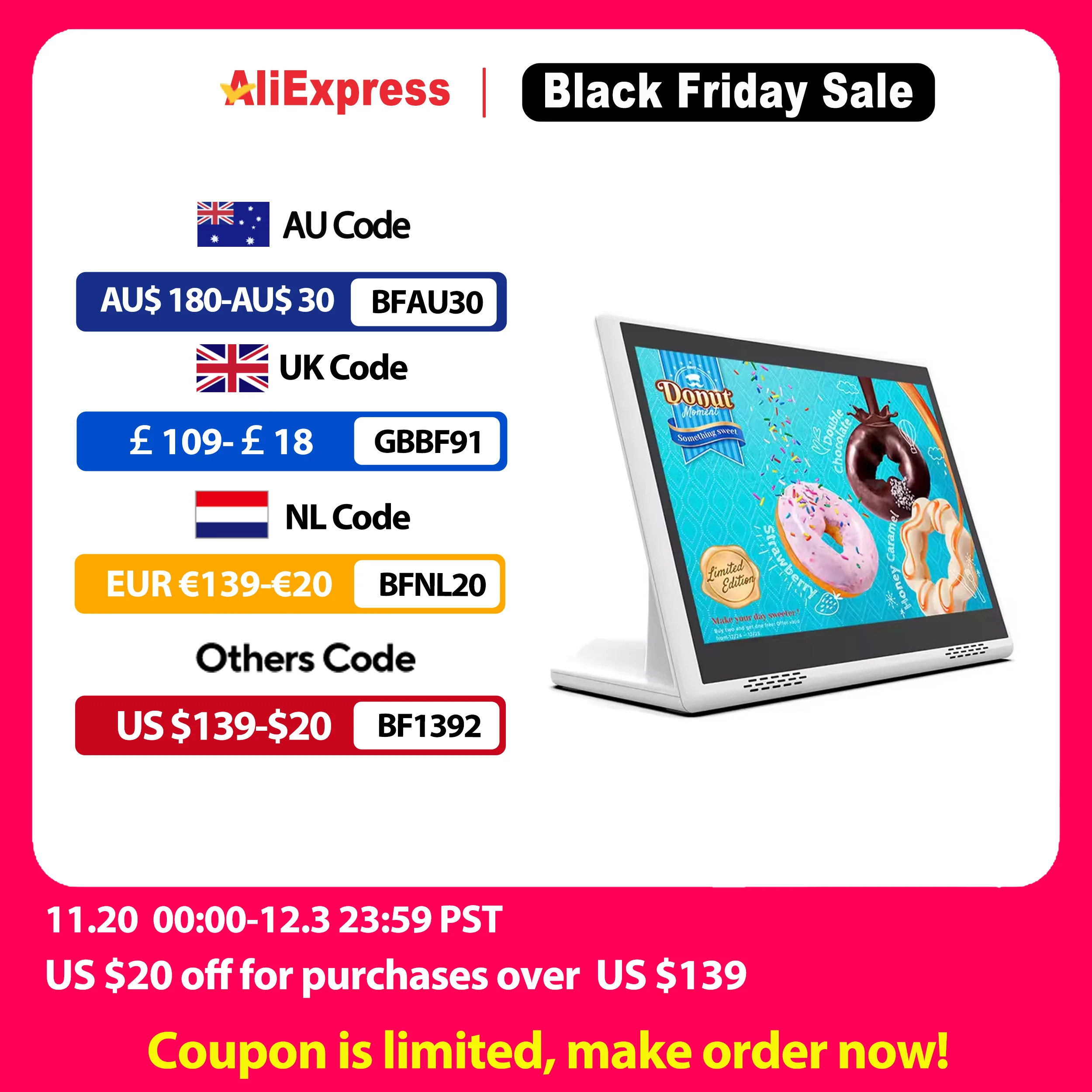 

L Shape 10.1 Inch Android 14 Desktop POS, Touch Screen Loyverse Tablet, Restaurant Menu Terminal Customer Display with 2 Speaker