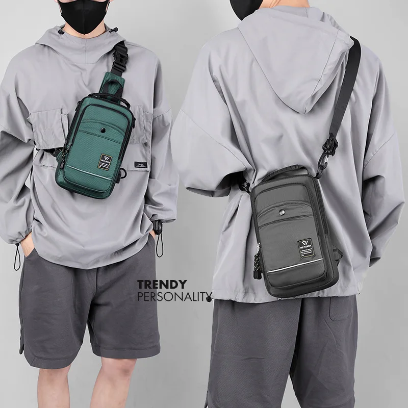 Men Chest Bag Sport Waist Bag With USB Charging Messenger Bag Outdoor Small Backpack Anti-splashing Mobile Phone Pocket