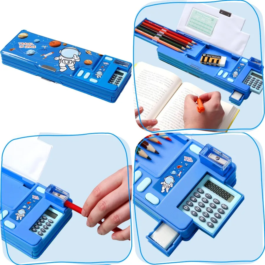 Multifunction Pencil Case with Calculator Pencil Sharpener and Curriculum Storage Features Multiple Cute Patterns for Elementar
