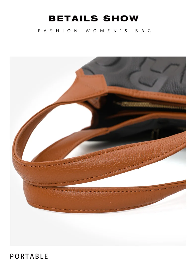 Aidrani Damen-Handtasche mit großer Kapazität, Leder, Rindsleder, Farbblock-Design, Aufschrift, Aufbewahrungstasche, Damen-Tragetasche mit Reißverschluss – Detail 13