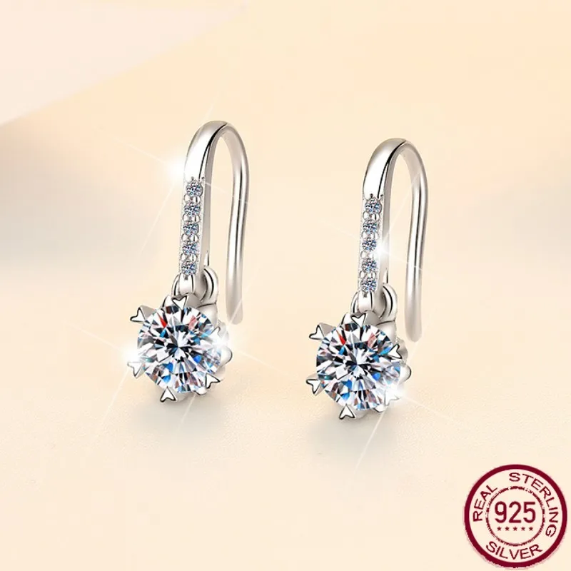 

New S925 pure silver earrings with pt950 simple snowflake tassel stud earrings moissanite earrings wedding jewelry