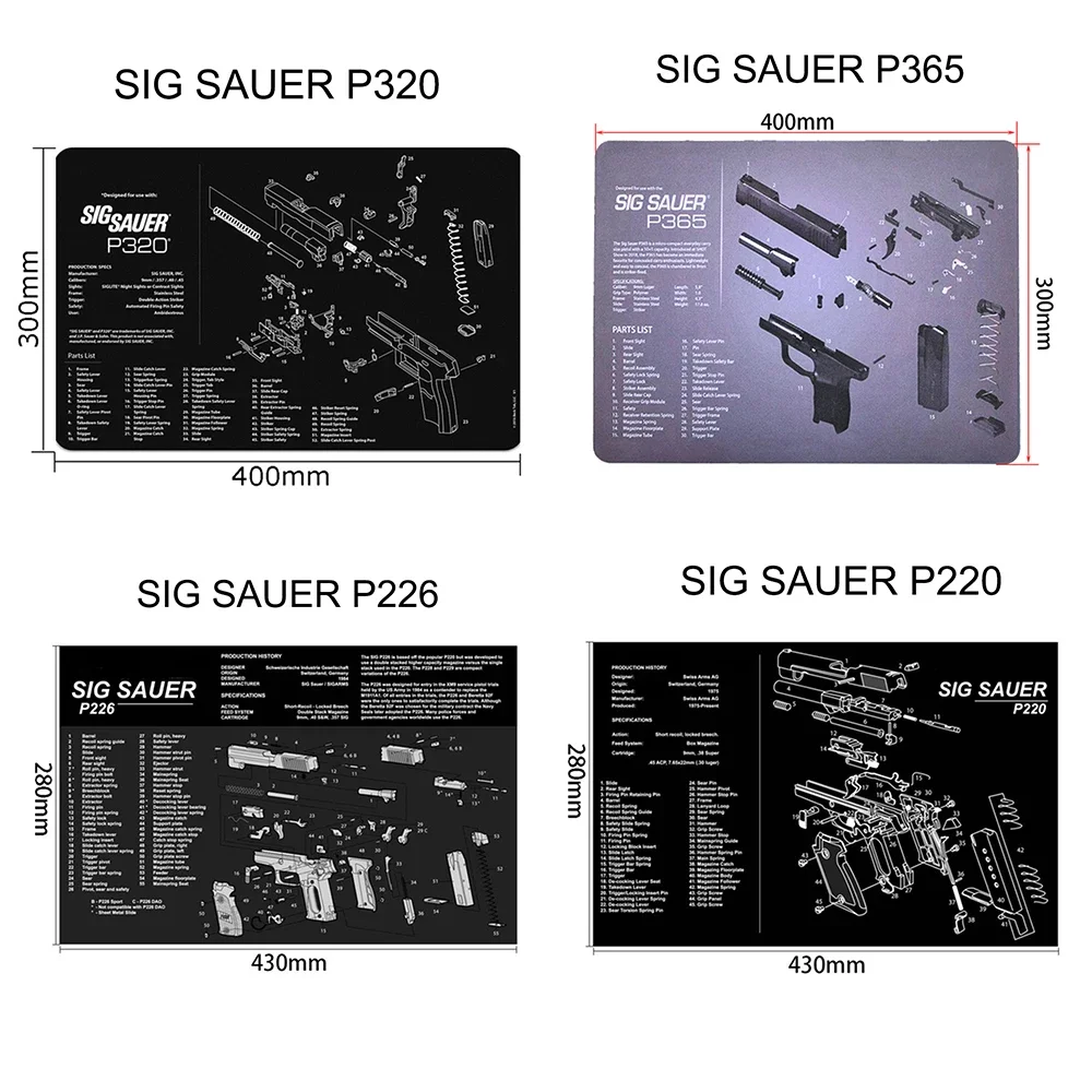 Tactical Gun Cleaning Rubber Mat PX4 SIG Sauer P229 P365 P226 1911 XD Glock Gen4 Gen5 G43 HK USP CZ75 M92 Ruger Mouse Pad