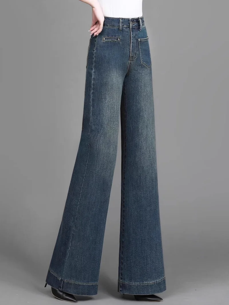 

Модные женские широкие джинсы 2025, облегающие свободные прямые брюки с высокой талией на все сезоны (весна-осень-зима)