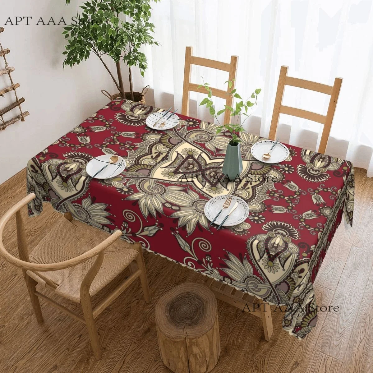 Luxury Flowers Tablecloth Waterproof Vintage Textile Table Cover Cloth for Party 60 inches