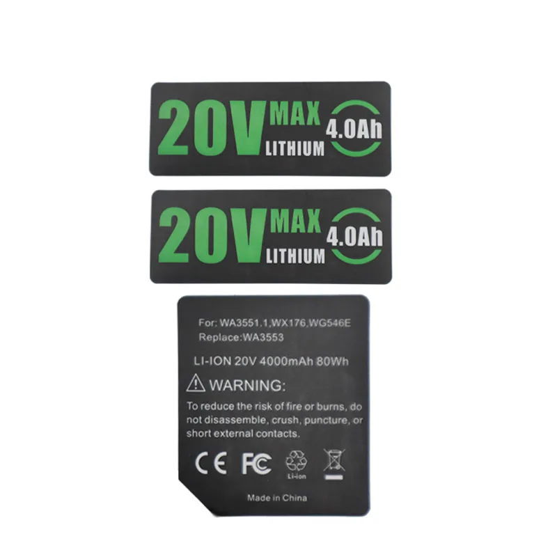 WA3550 Li-ion Battery 4.0Ah Sticker For Worx 20V Lithium Battery Label Accessories BMS WA3596 WA3595