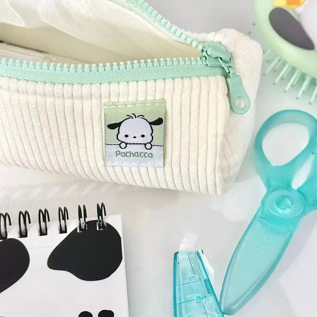 Sanrios Anime Pochacco Large Capacity Pencil Case Kawaii Hello Kittys Kuromi Stationery Corduroy Pencil Pouch School Supplies