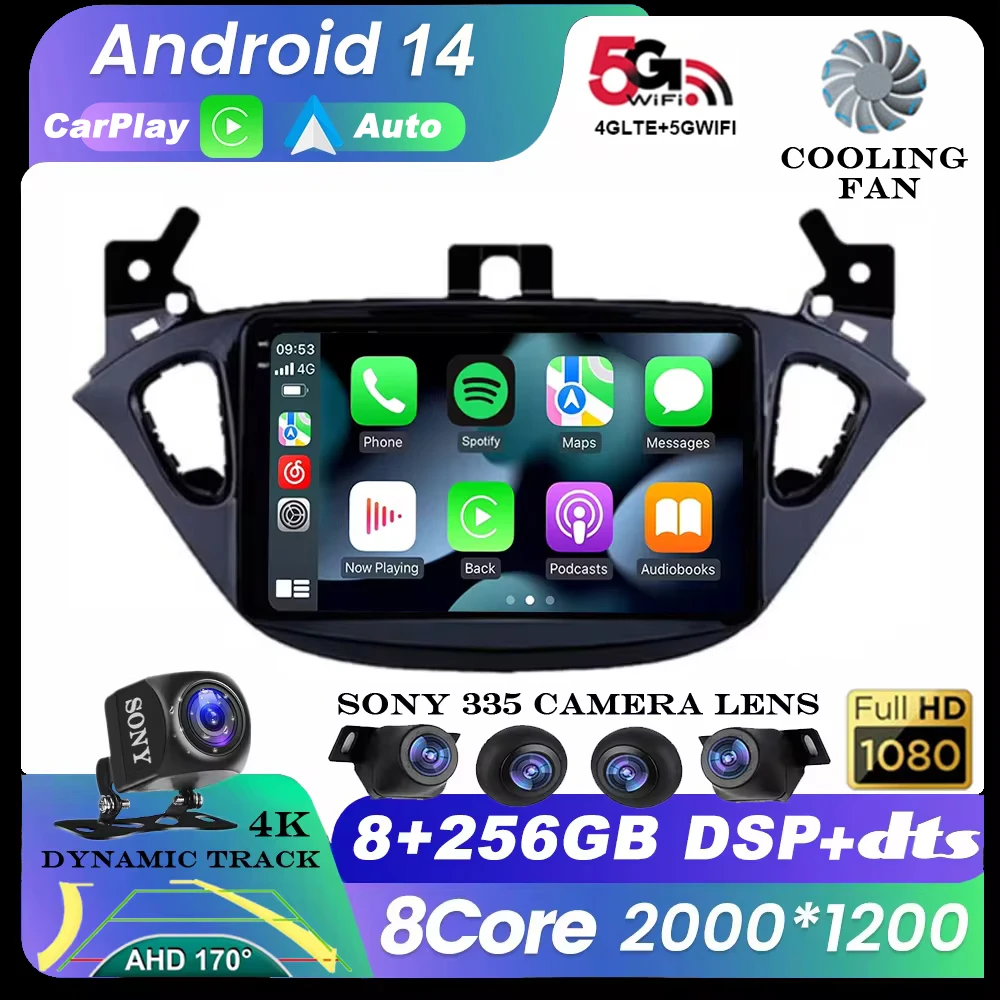 

Android 14 Auto For Opel Corsa E 2015-2019 For Opel Adam 2013-2016 Car GPS Multimedia Video Player Radio Carplay WIFI+4G Stereo