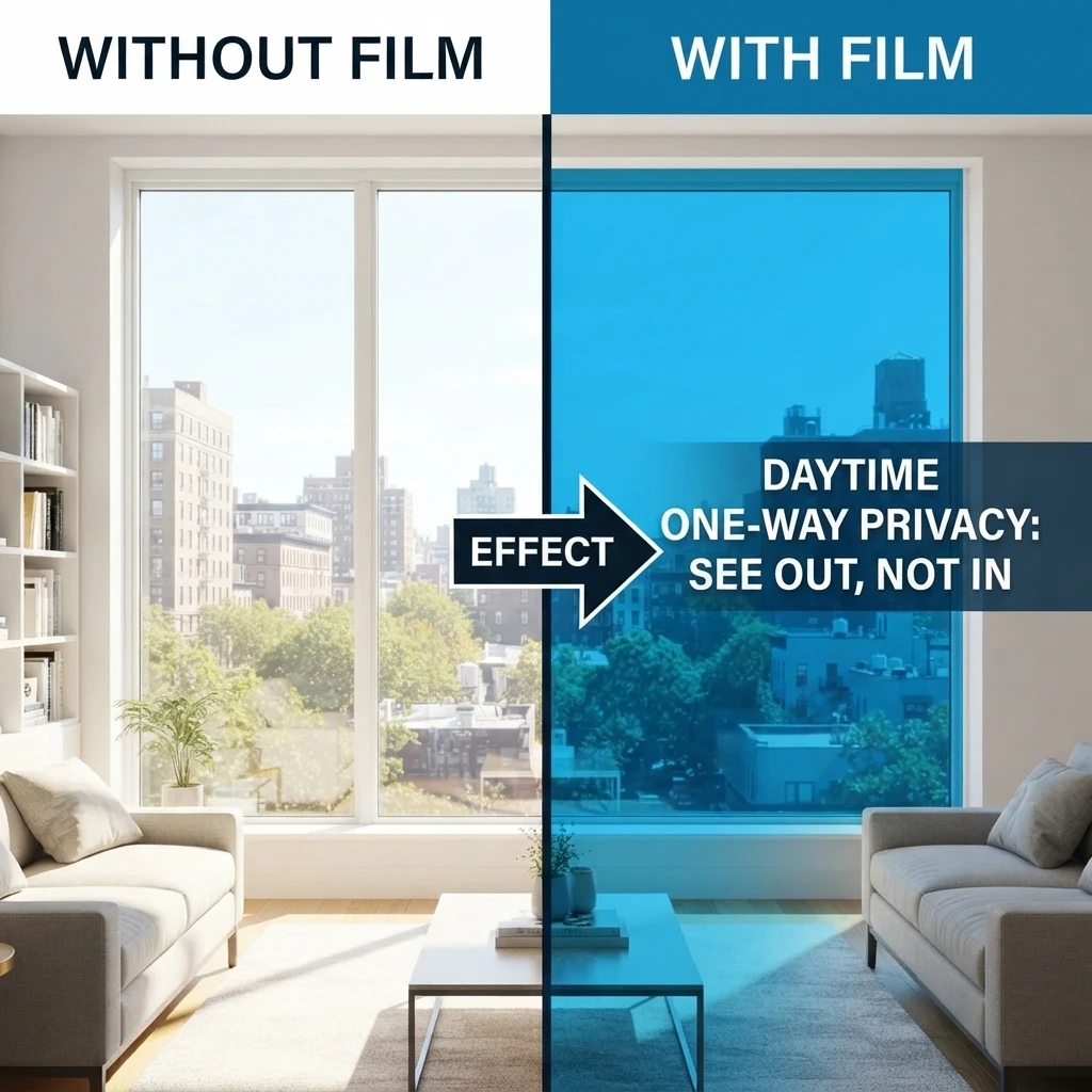 Bright Blue Silver Static Cling Window Film Privacy One-Way Mirror Tint No- Glue Heat UV Blocking Removable for Glass